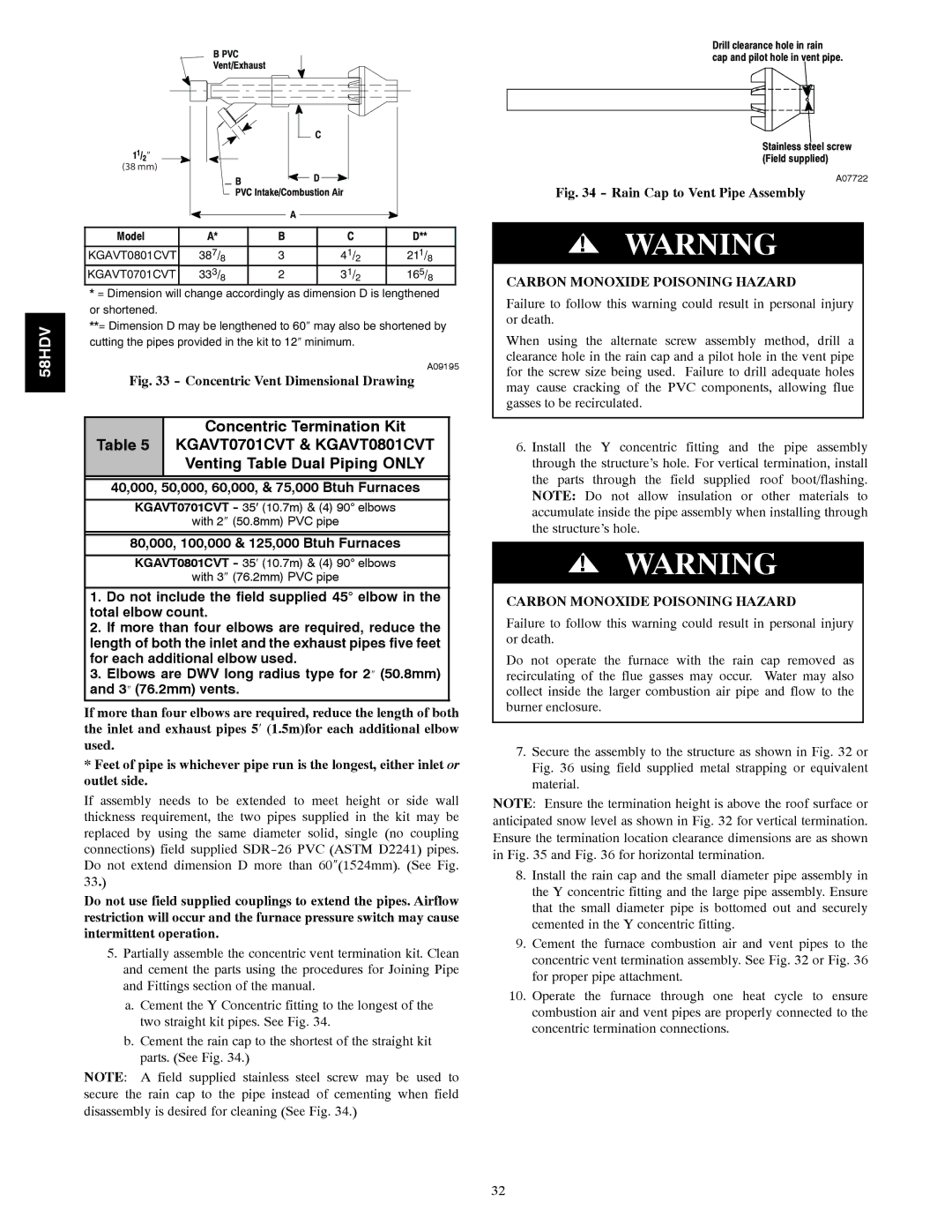 Carrier 58HDV installation instructions 40,000, 50,000, 60,000, & 75,000 Btuh Furnaces 