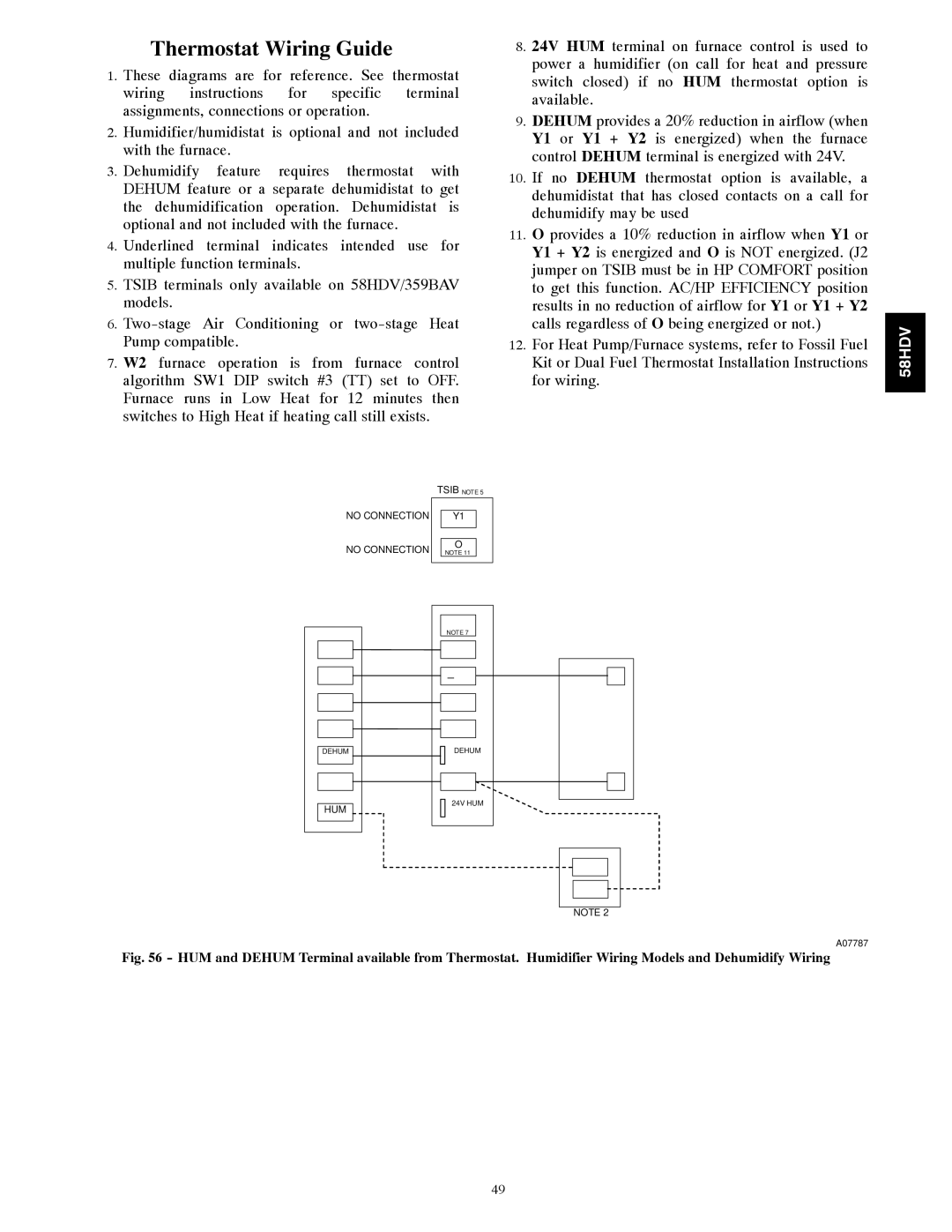 Carrier 58HDV installation instructions Thermostat Wiring Guide 