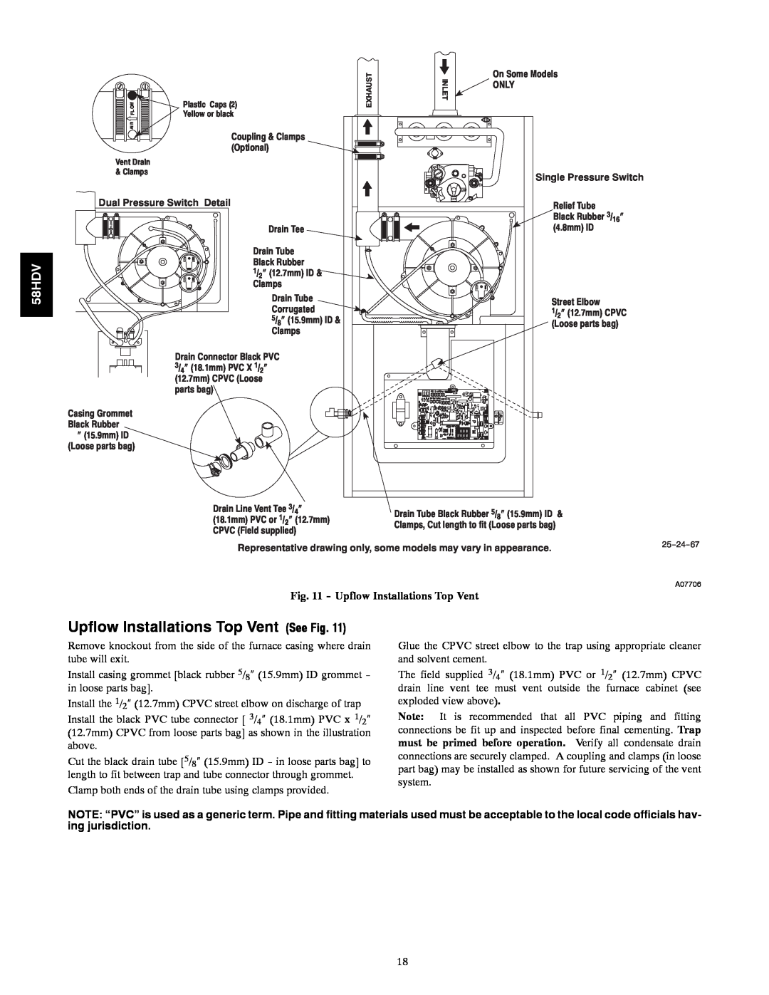 Carrier 58HDV installation instructions Upflow Installations Top Vent See Fig 