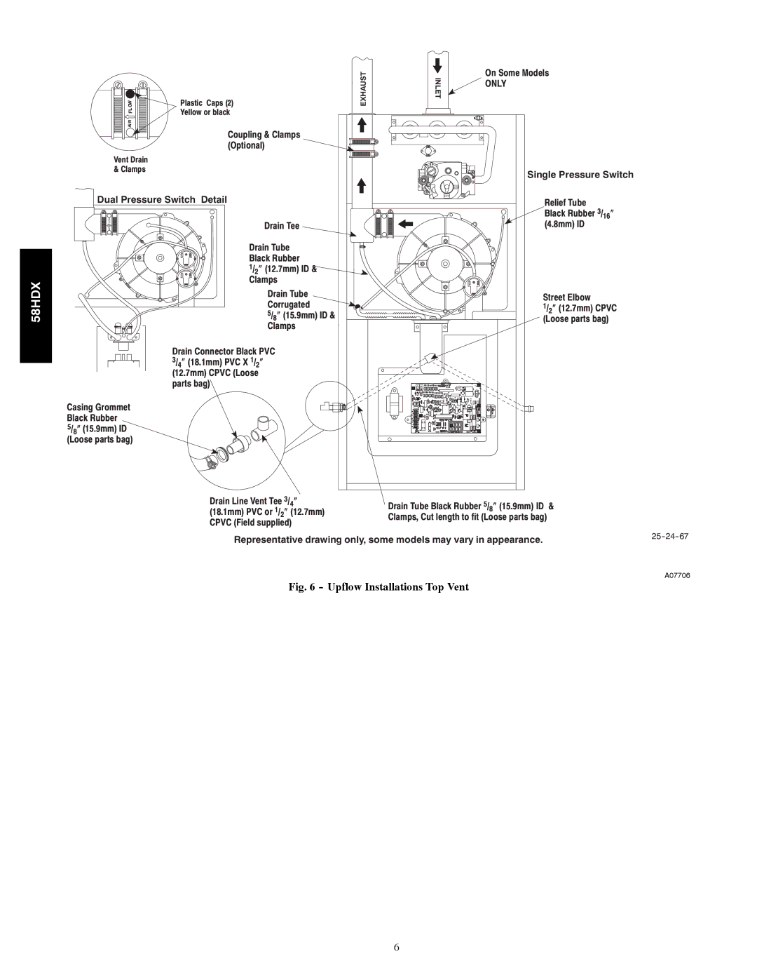 Carrier 58HDX instruction manual Upflow Installations Top Vent, Only 