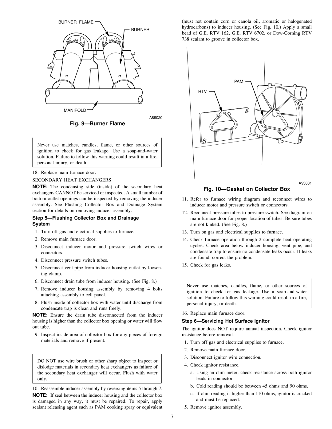 Carrier 58MCA instruction manual ÐFlushing Collector Box and Drainage System, ÐServicing Hot Surface Ignitor 