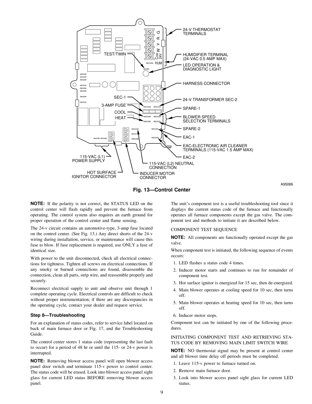 Carrier 58MCA instruction manual ÐTroubleshooting, Component Test Sequence 