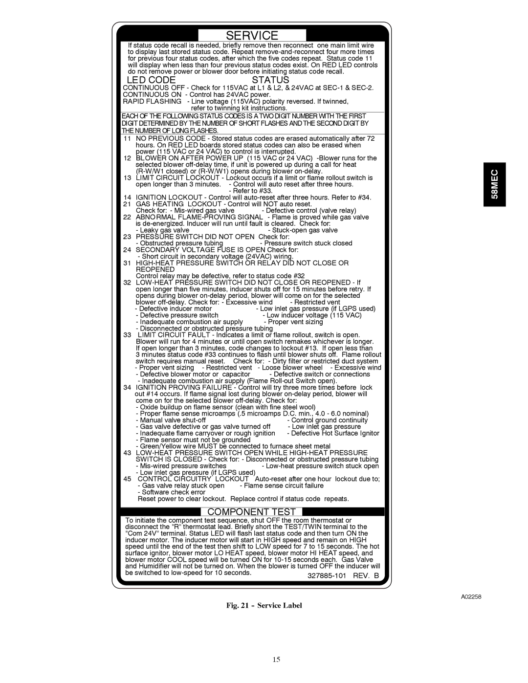 Carrier 58MEC instruction manual Service 