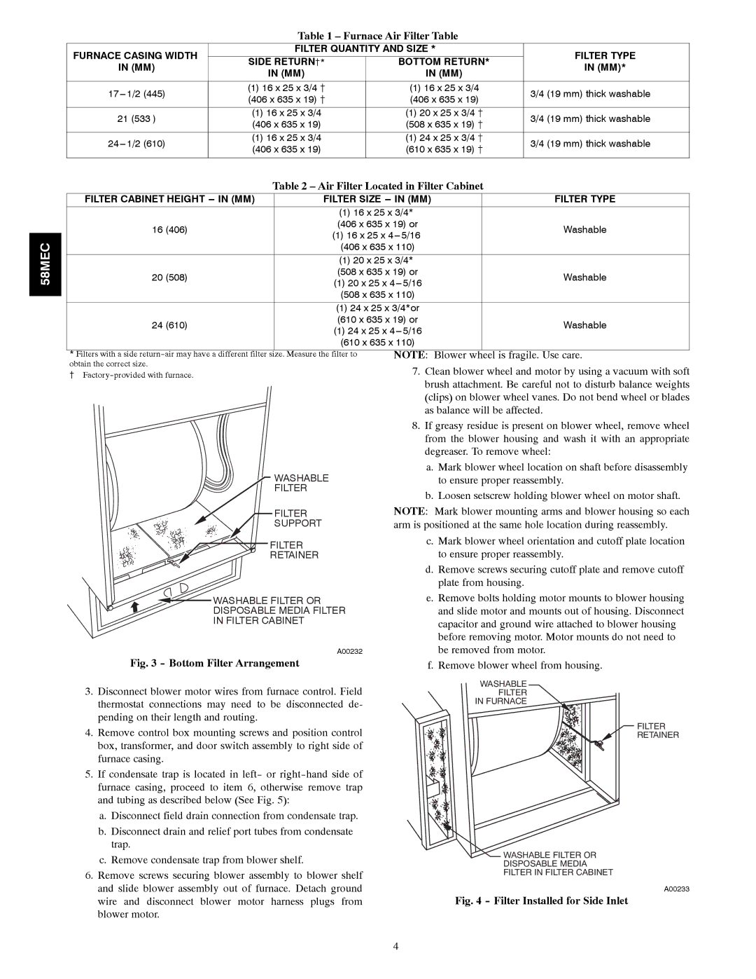 Carrier 58MEC instruction manual Bottom Filter Arrangement 