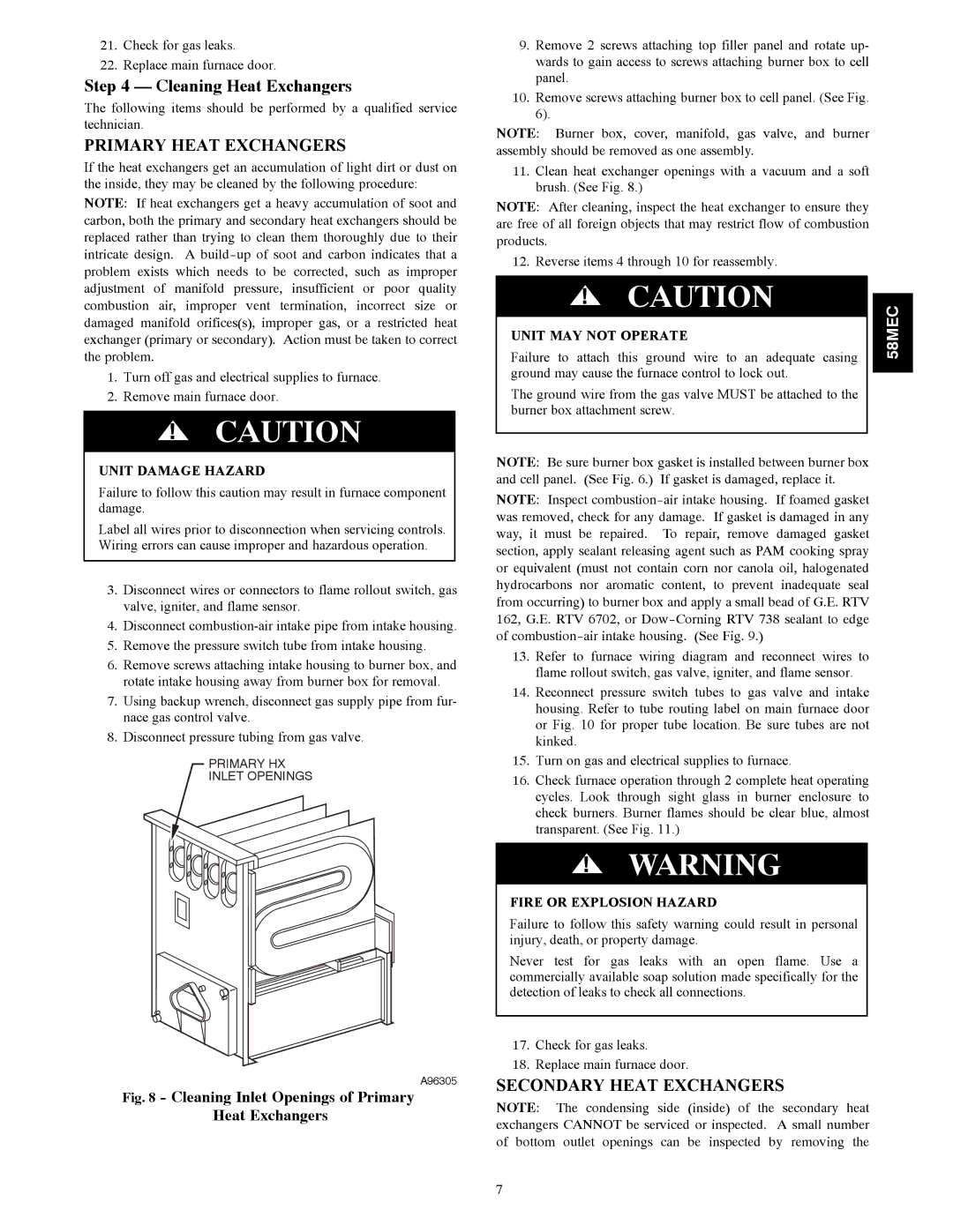 Carrier 58MEC instruction manual Cleaning Heat Exchangers, Unit MAY not Operate 