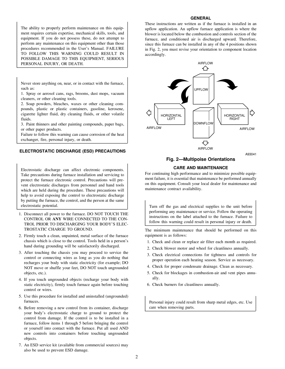 Carrier 58MSA instruction manual ÐMultipoise Orientations 