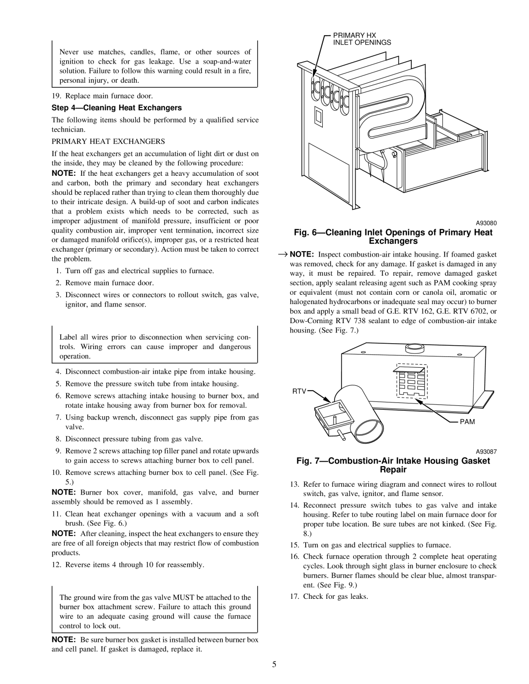 Carrier 58MSA instruction manual ÐCleaning Inlet Openings of Primary Heat Exchangers, ÐCleaning Heat Exchangers 