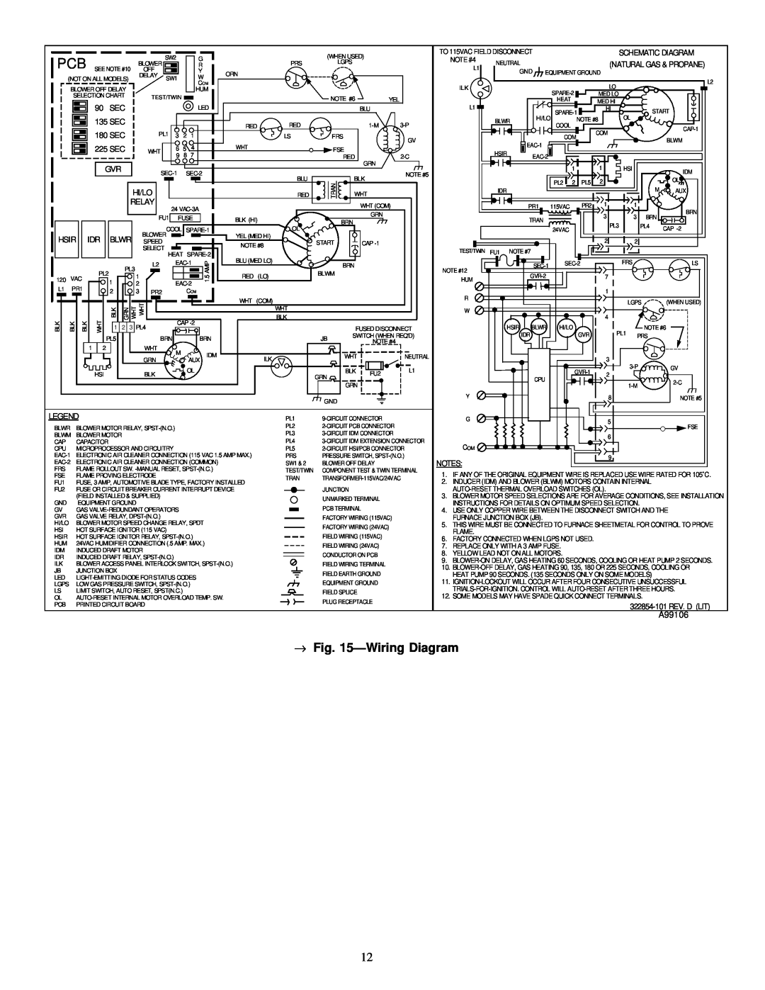 Carrier 58MSA instruction manual → ÐWiring Diagram, Schematic Diagram, Hsir, 322854-101REV. D LIT, A99106 
