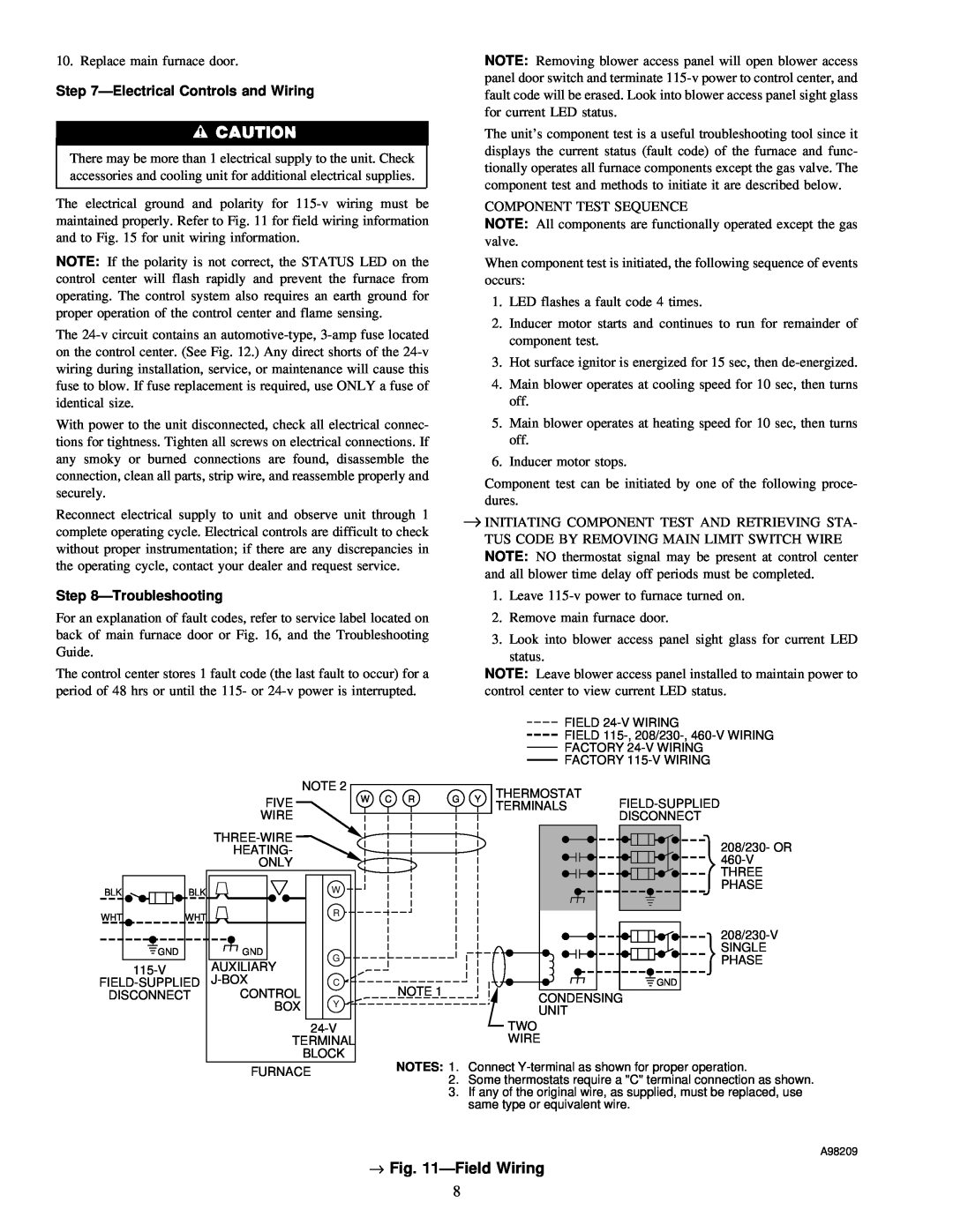 Carrier 58MSA instruction manual → ÐField Wiring, ÐElectrical Controls and Wiring, ÐTroubleshooting 