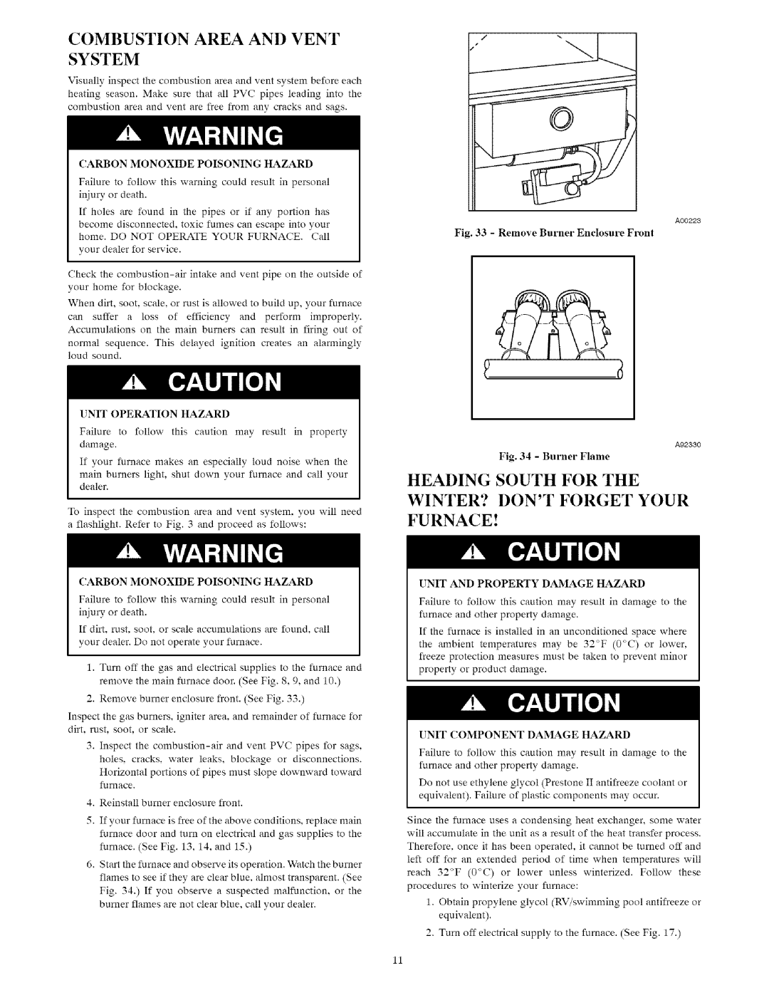 Carrier 58MVC owner manual Combustion Area and Vent System, Heading South for WINTER? Dont Forget Your Furnace 