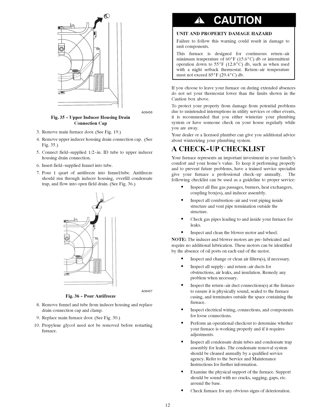 Carrier 58MVC owner manual CHECK-UP Checklist, Unit and Property Damage Hazard 