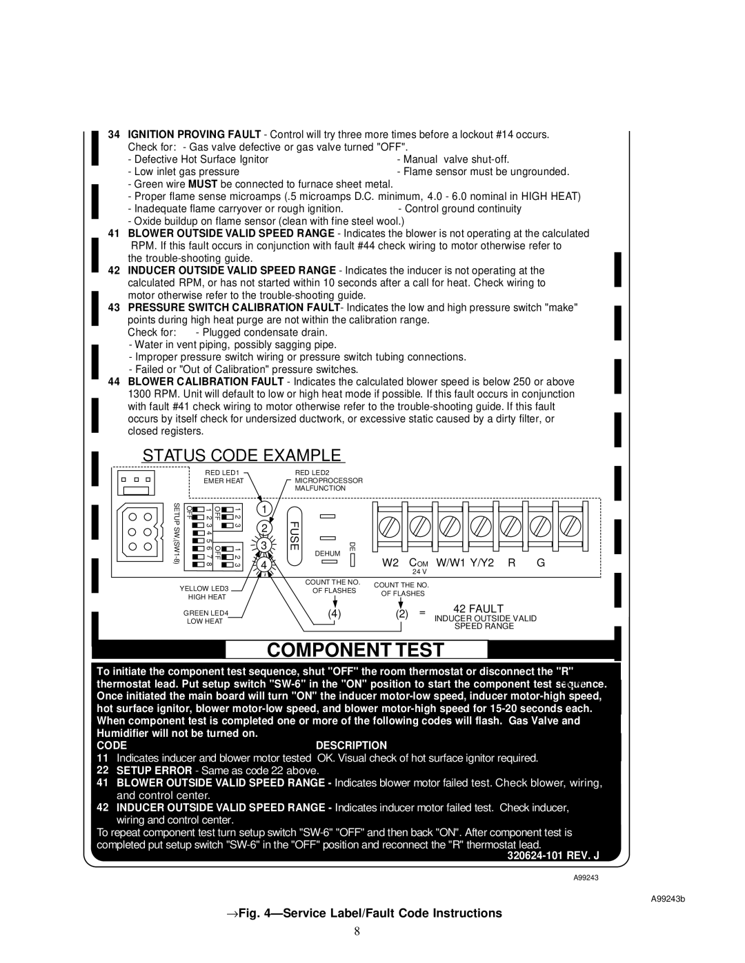 Carrier 58MVP instruction manual Status Code Example, → ÐService Label/Fault Code Instructions 