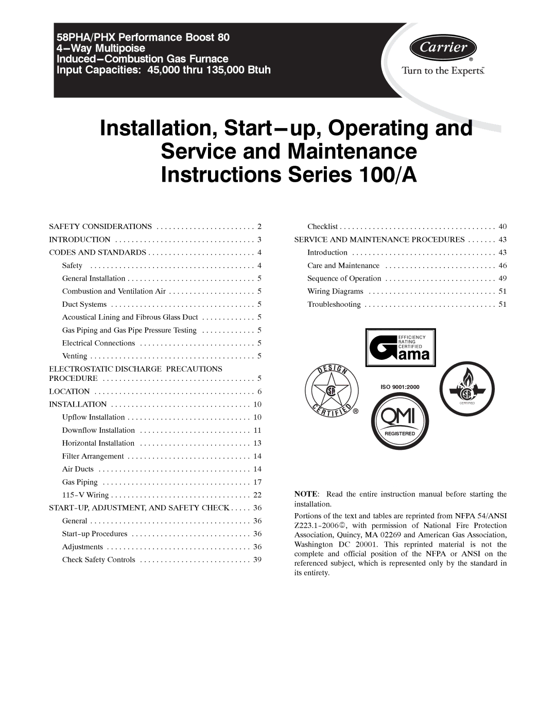 Carrier 58PHA/PHX instruction manual Ama 