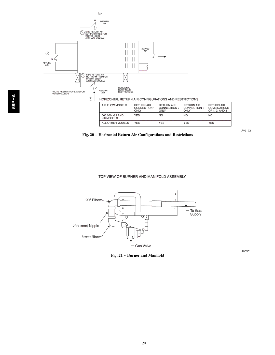 Carrier 58PHA/PHX instruction manual Horizontal Return Air Configurations and Restrictions 