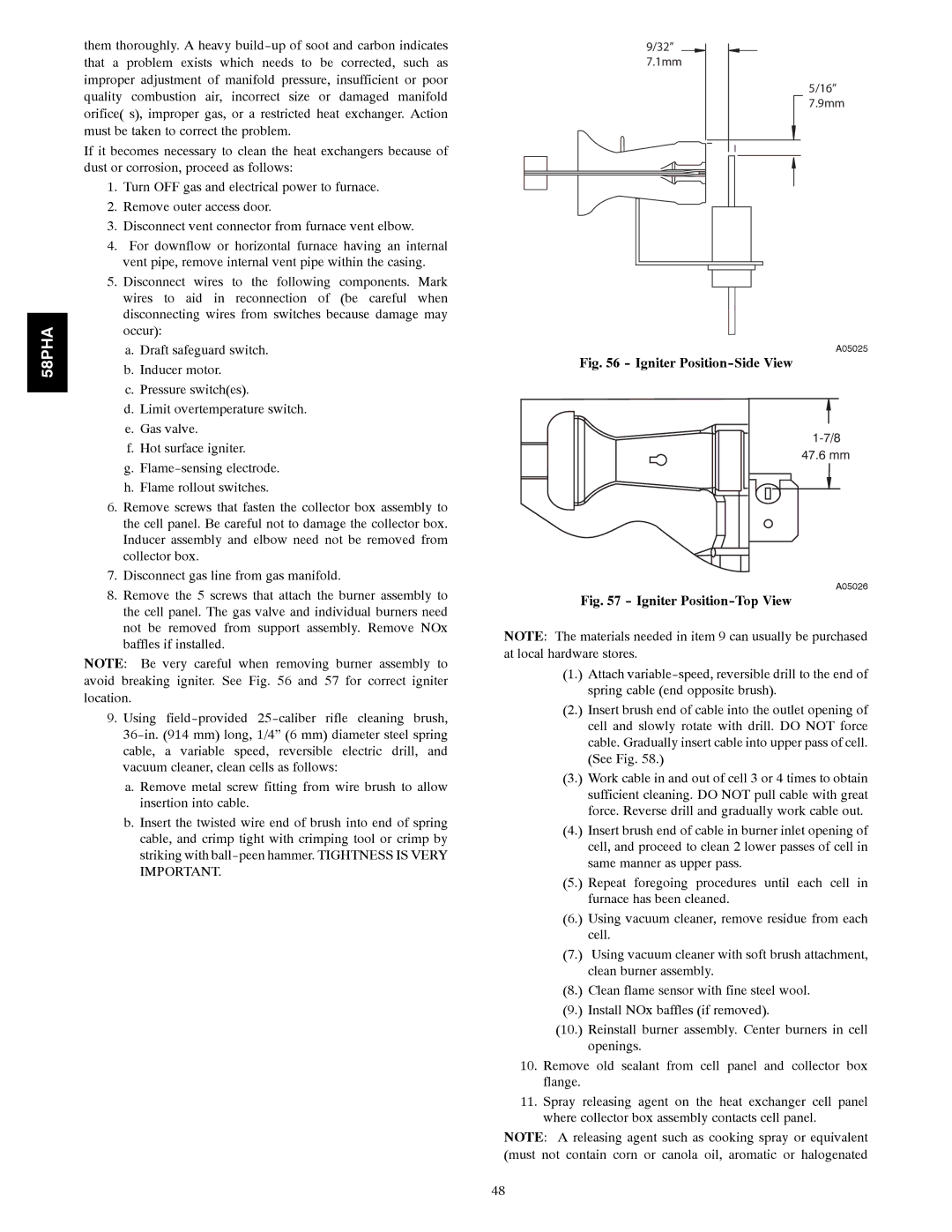 Carrier 58PHA/PHX instruction manual Igniter Position-Side View 