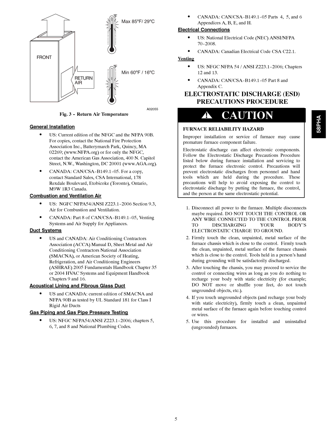 Carrier 58PHA/PHX instruction manual Electrostatic Discharge ESD Precautions Procedure, Venting 