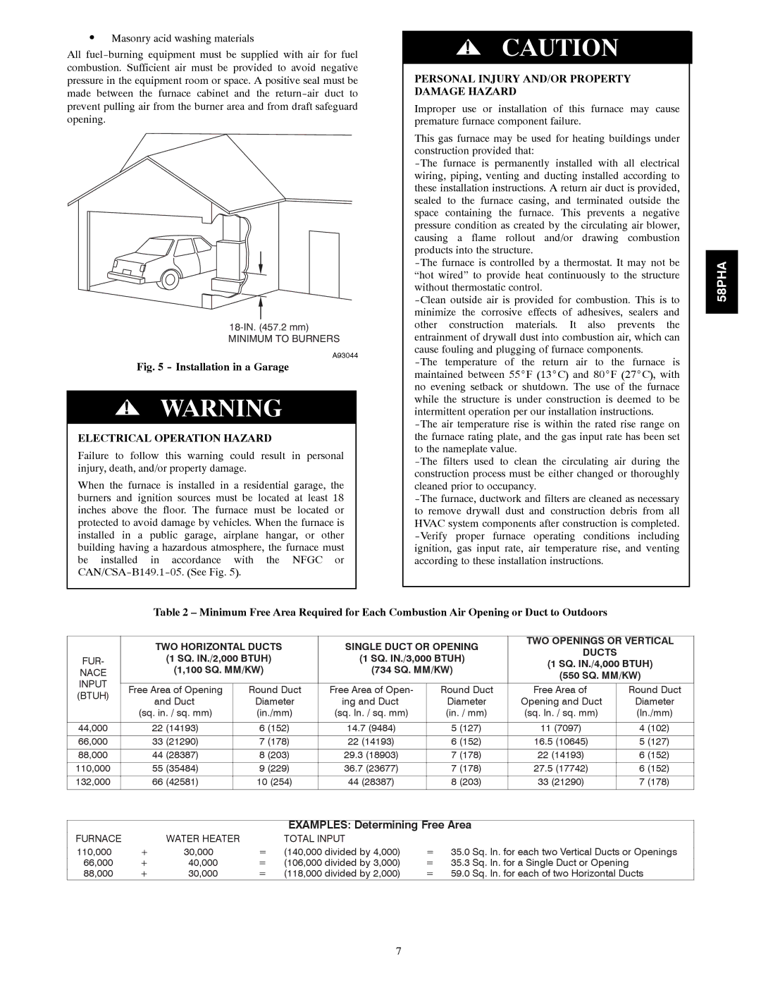 Carrier 58PHA/PHX instruction manual Electrical Operation Hazard, Personal Injury AND/OR Property Damage Hazard 