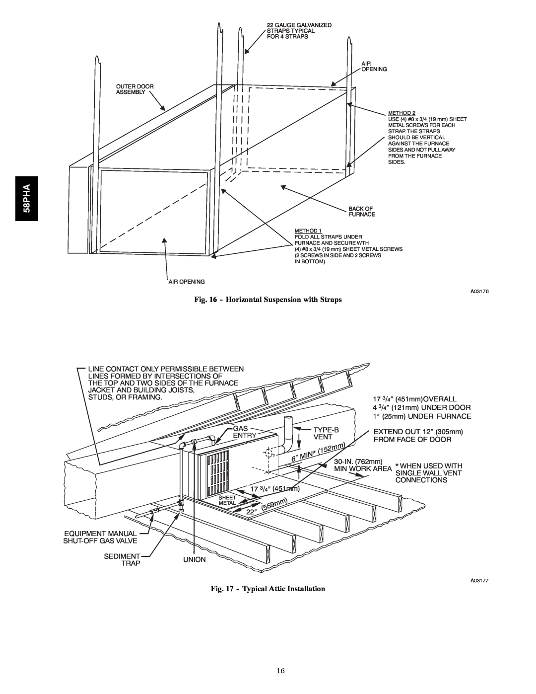 Carrier 58PHA/PHX instruction manual Horizontal Suspension with Straps, Typical Attic Installation 