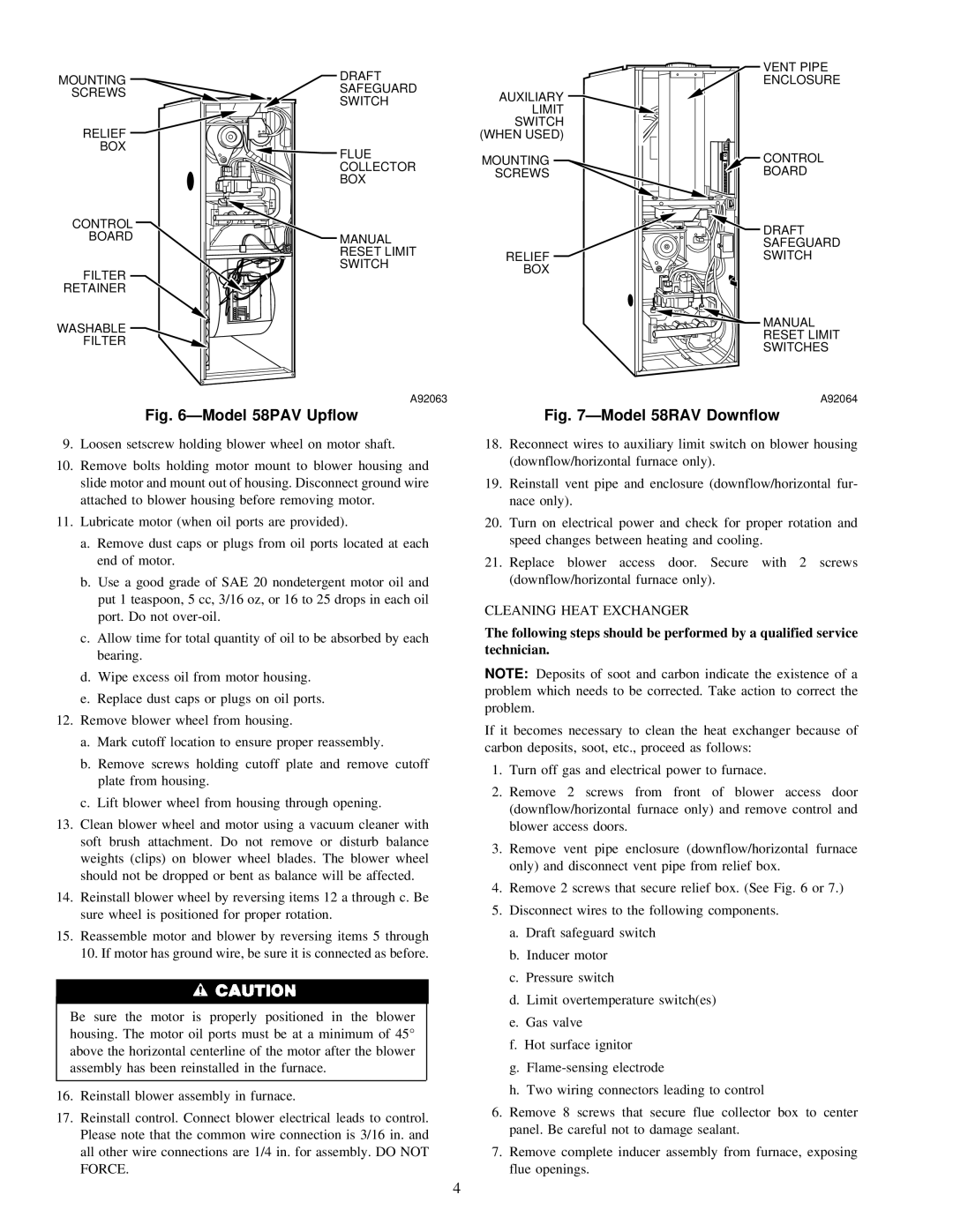 Carrier 58RAV instruction manual ÐModel 58PAV Upflow, Cleaning Heat Exchanger 