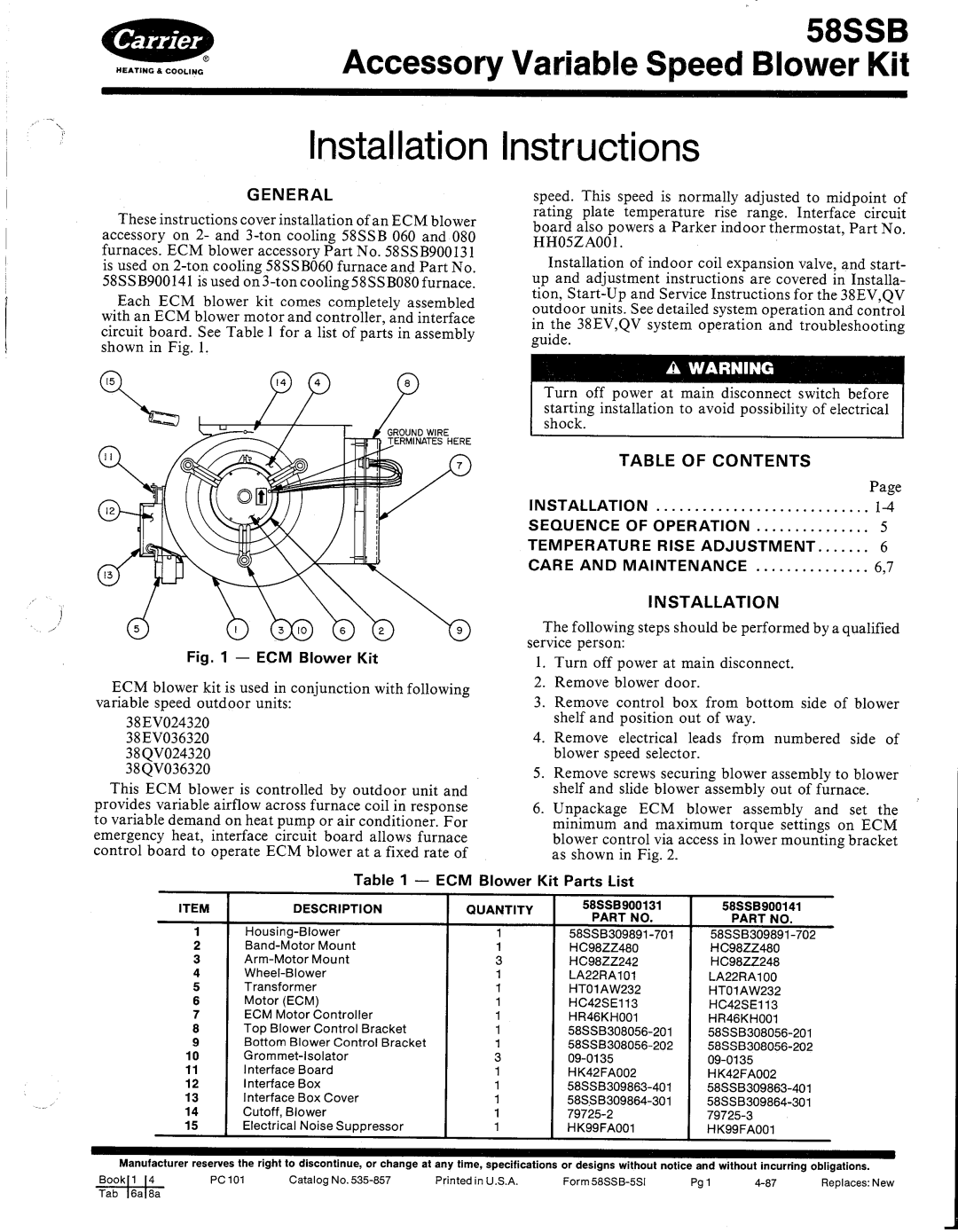 Carrier 58SSB manual 