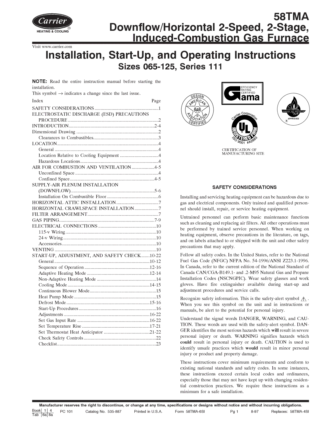 Carrier 58TMA operating instructions Electrostatic Discharge ESD Precautions, SUPPLY-AIR Plenum Installation 