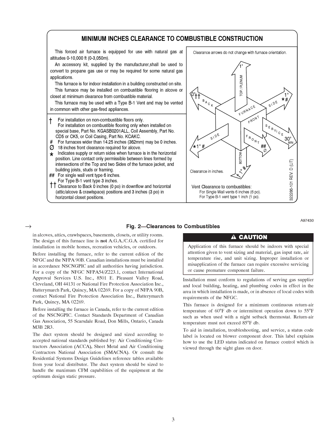 Carrier 58TMA operating instructions Minimum Inches Clearance to Combustible Construction 