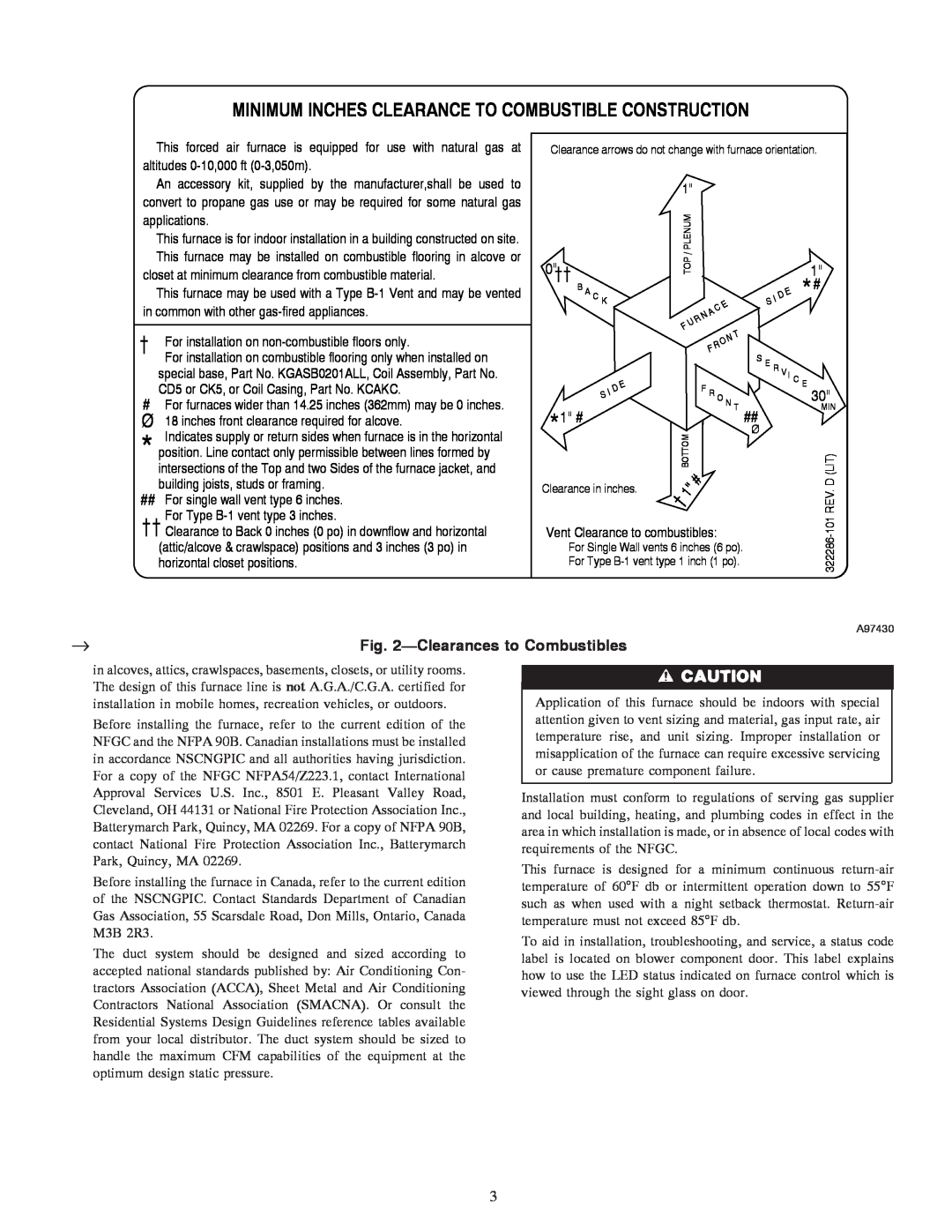 Carrier 58TMA operating instructions Clearancesto Combustibles 