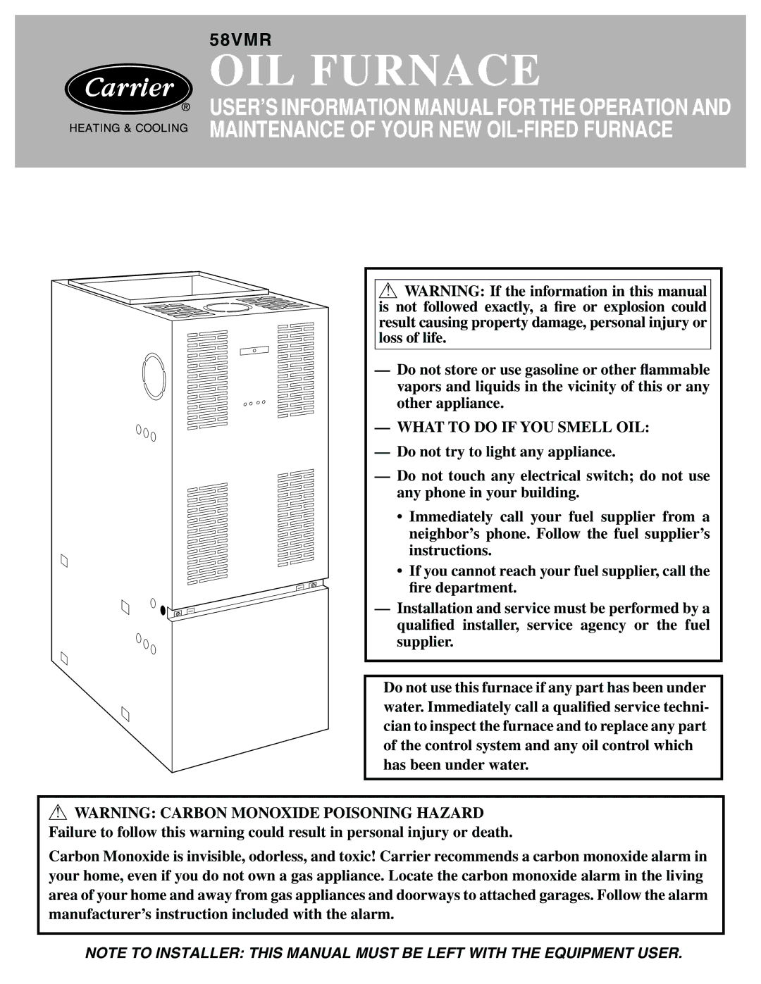 Carrier 58VMR manual OIL Furnace 