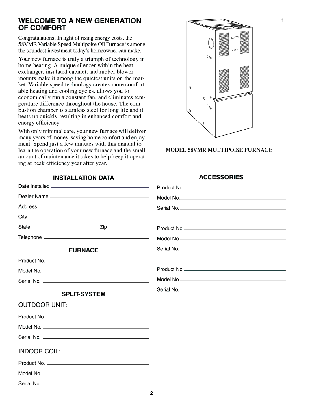 Carrier 58VMR manual Welcome to a NEW Generation Comfort, Installation Data, Furnace, Split-System, Accessories 