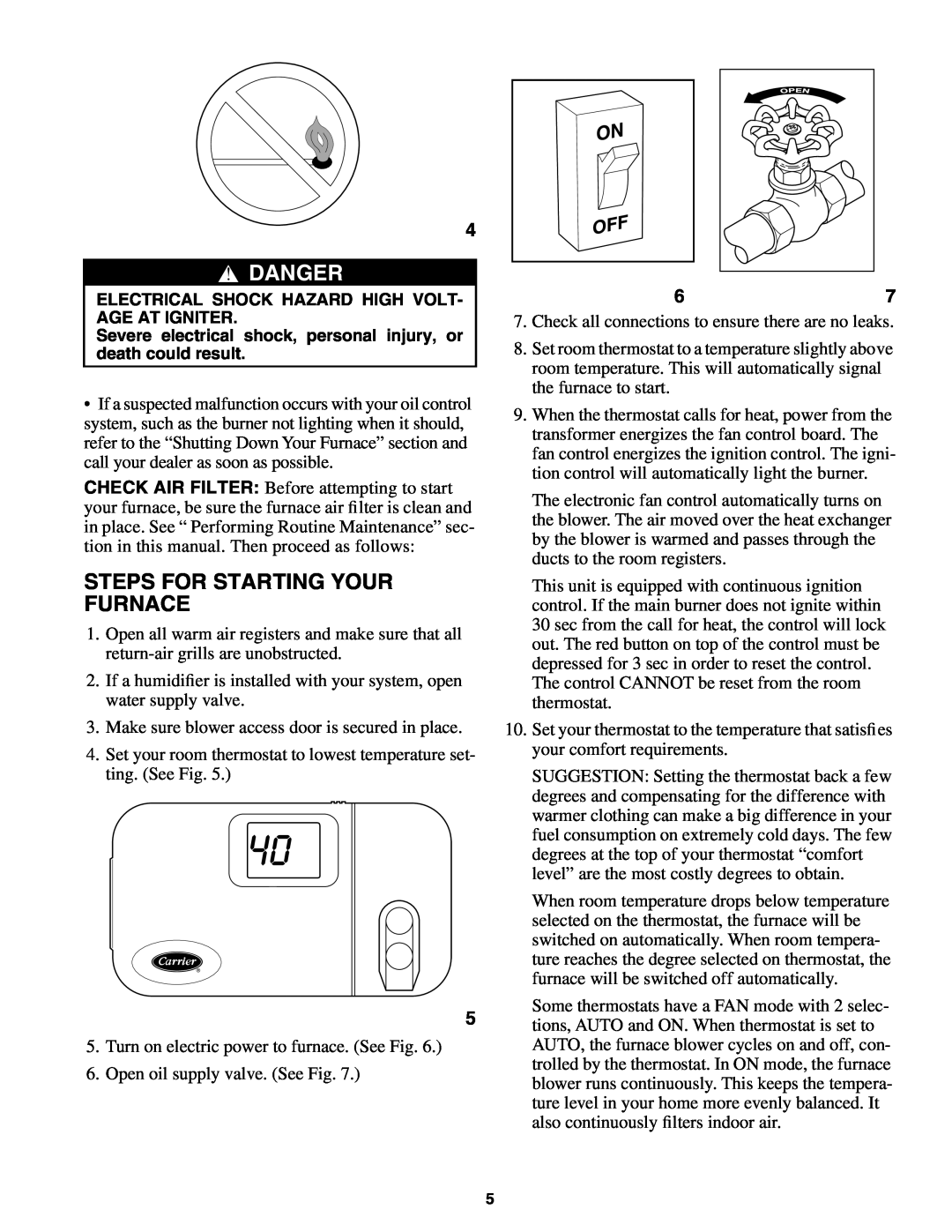Carrier 58VMR manual Steps For Starting Your Furnace, Danger 