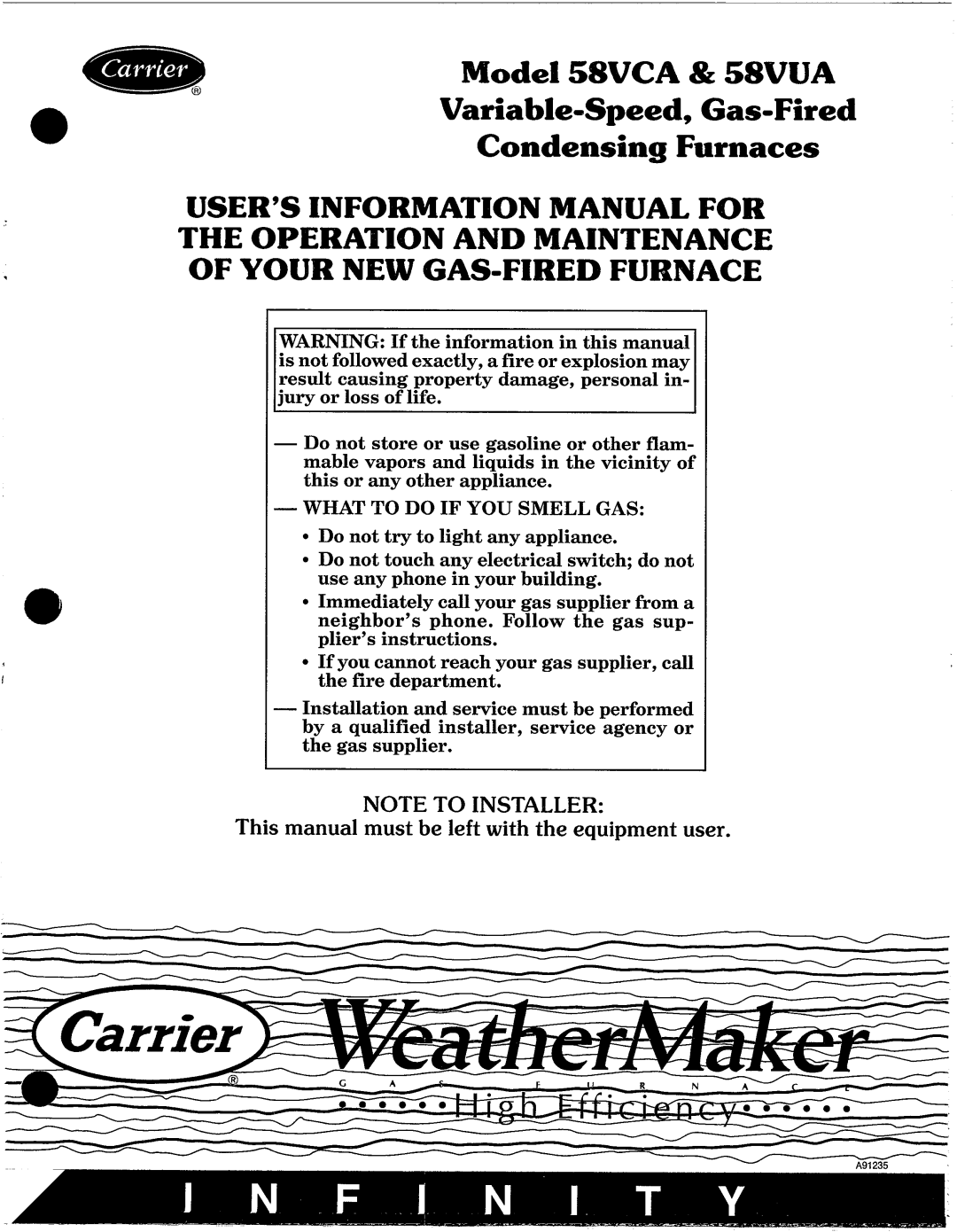 Carrier 58VCA, 58VUA manual 