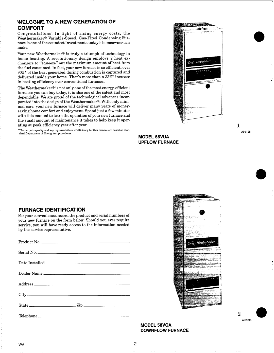 Carrier 58VUA, 58VCA manual 