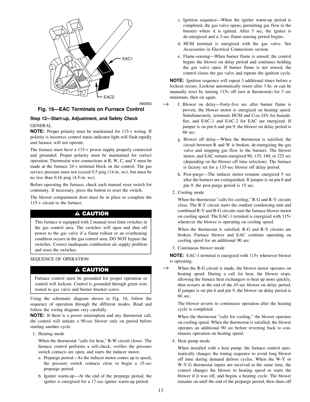 Carrier 58ZAV operating instructions ÐStart-up, Adjustment, and Safety Check, Sequence of Operation 