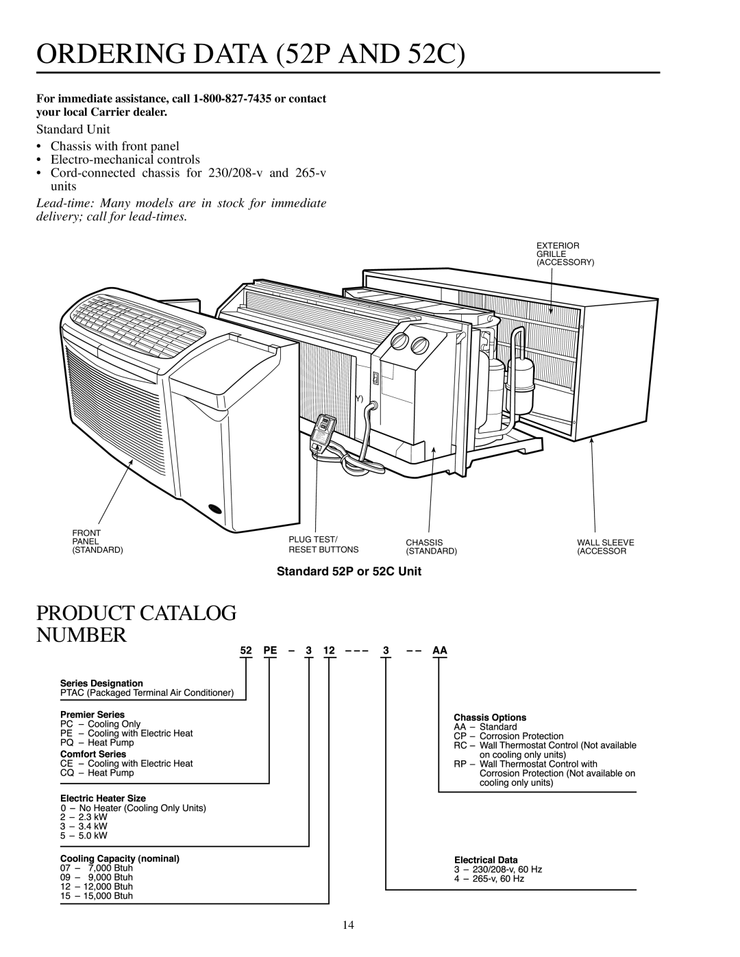 Carrier 592-085 warranty Ordering Data 52P and 52C, Number 