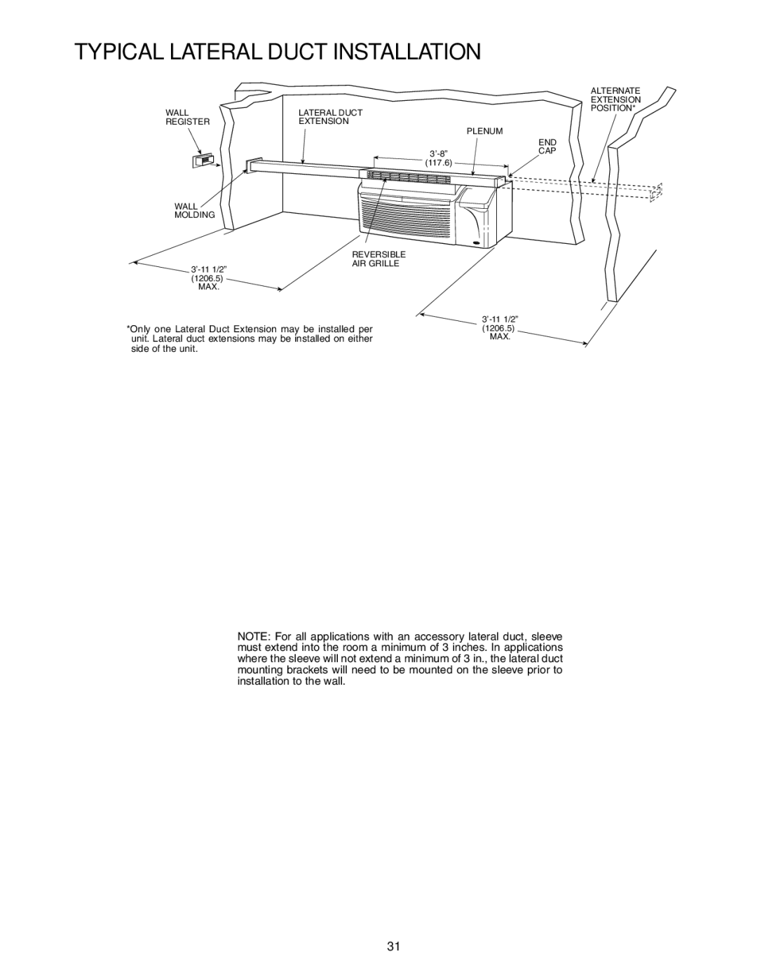 Carrier 592-085 warranty Typical Lateral Duct Installation 