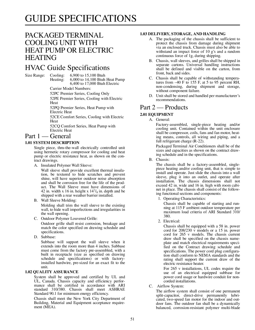 Carrier 592-085 warranty Hvac Guide Specifications 