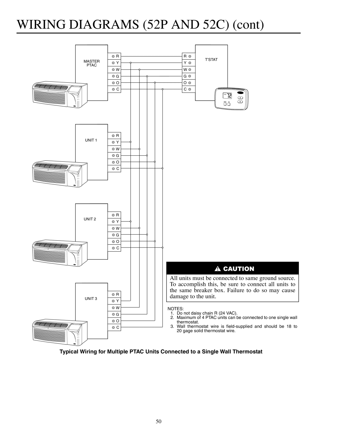 Carrier 592-085 warranty WIRING DIAGRAMS 52P AND 52C cont, NOTES 1.Do not daisy chain R 24 VAC 
