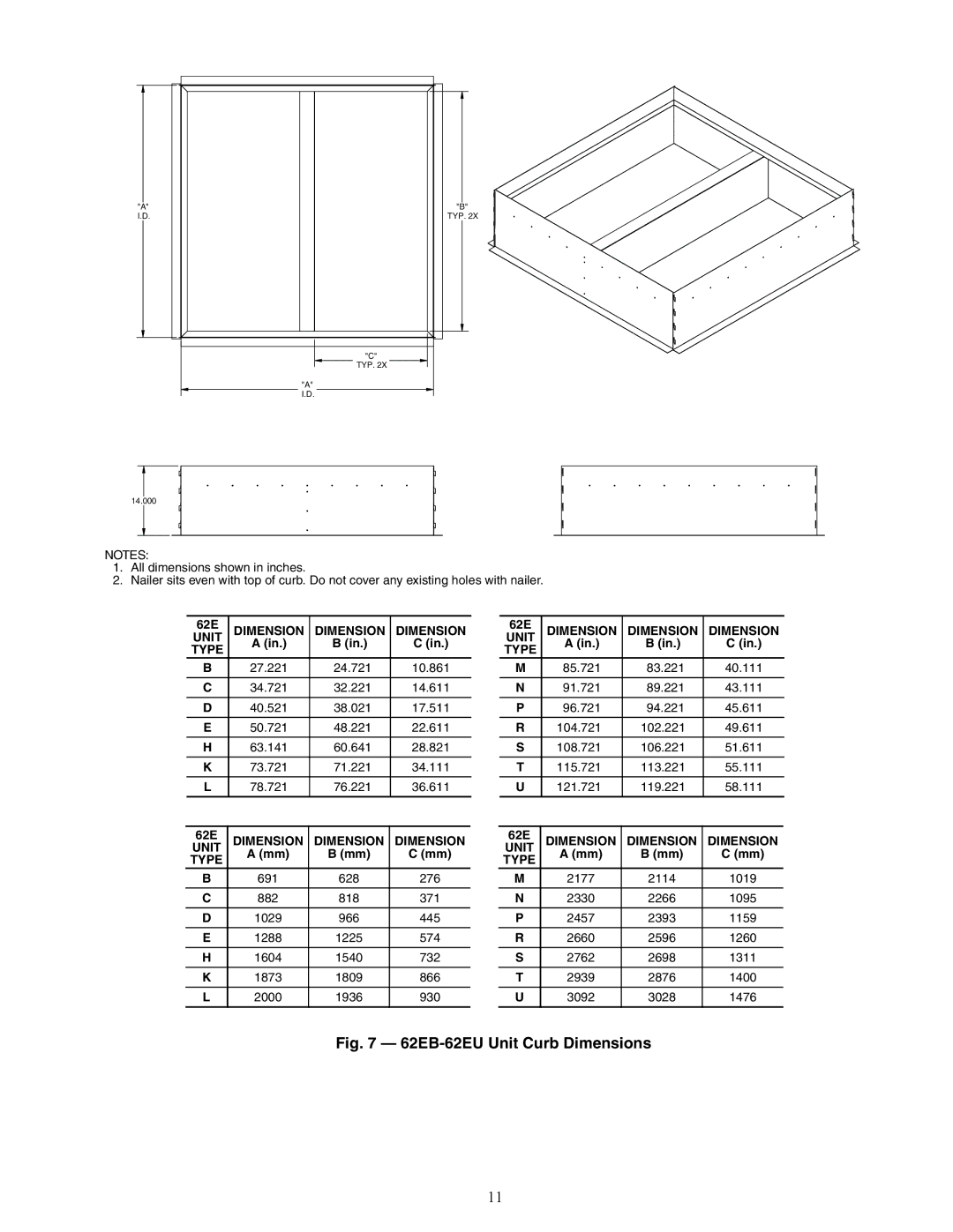 Carrier 62E specifications A62-377, Dimension Unit Type 