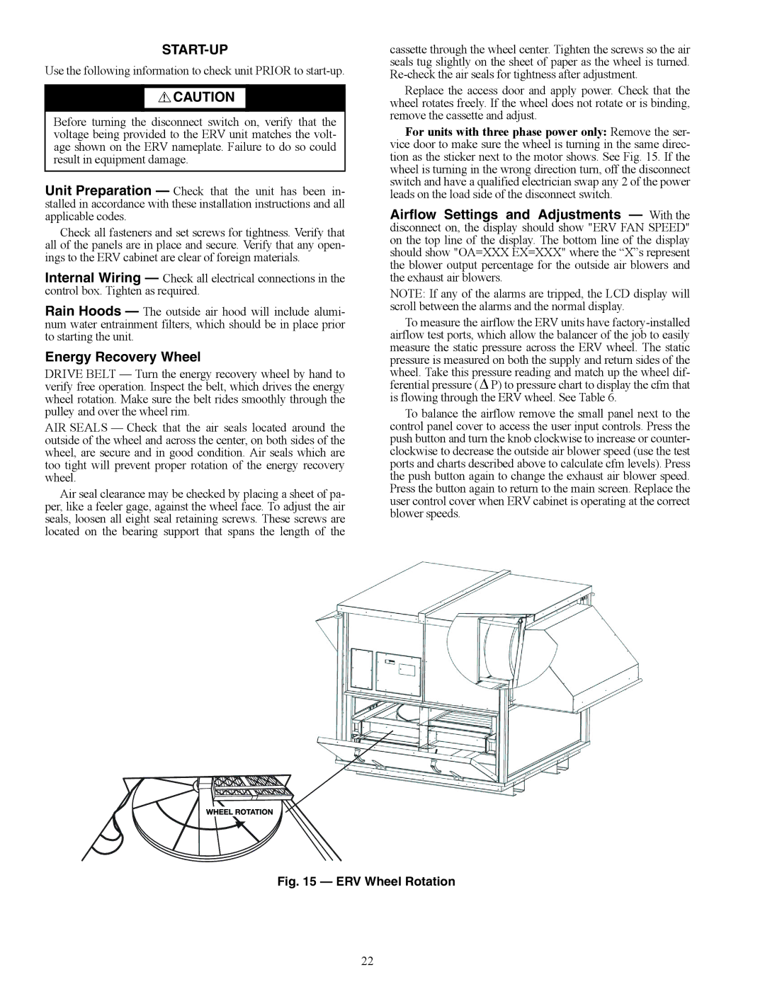 Carrier 62E specifications Start-Up, Energy Recovery Wheel, A62-383.eps 