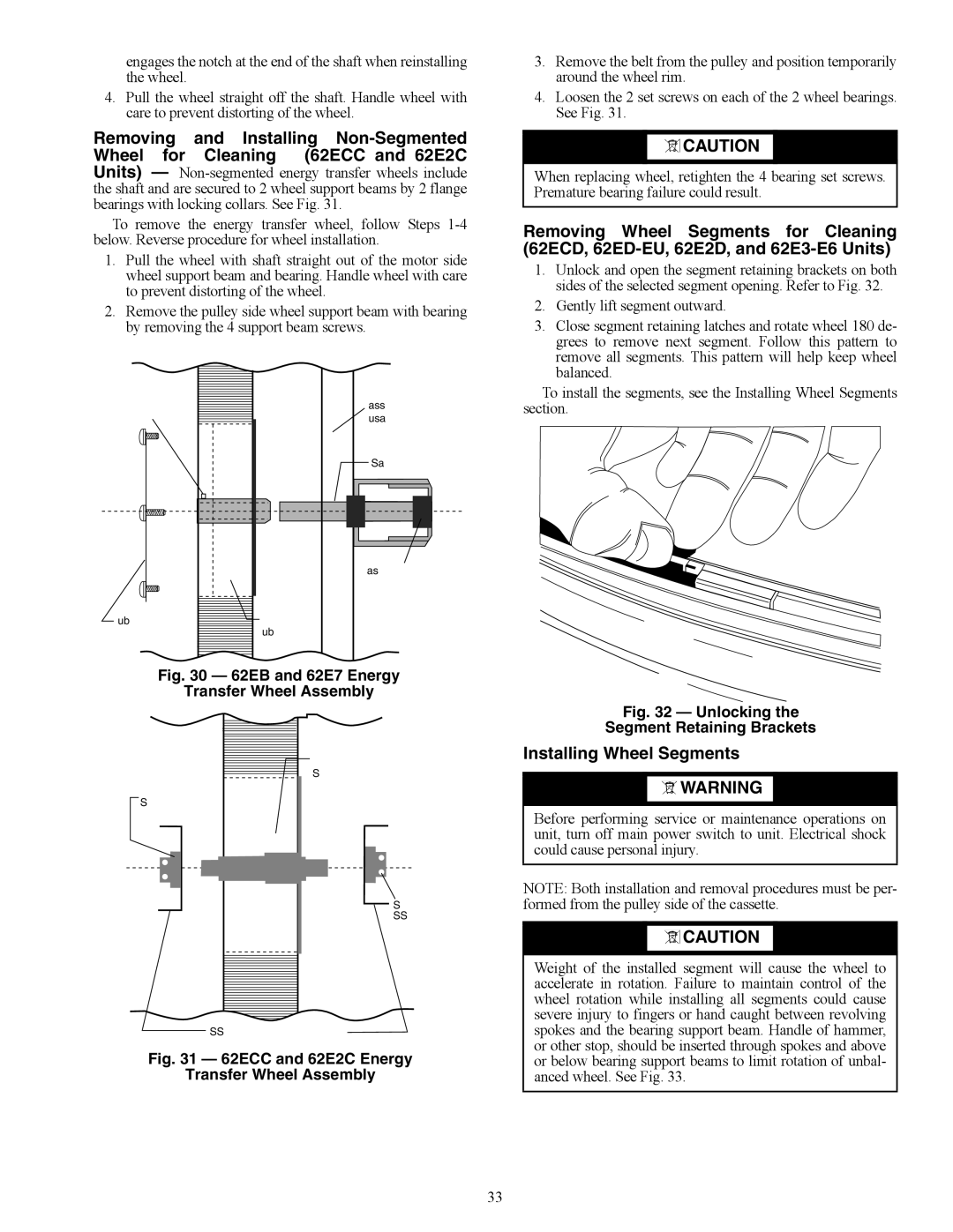 Carrier 62E specifications Installing Wheel Segments, A62-279ef, A62-278ef 