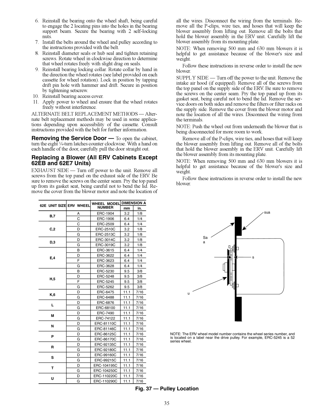 Carrier 62E specifications A62-284ef, Pulley Location 