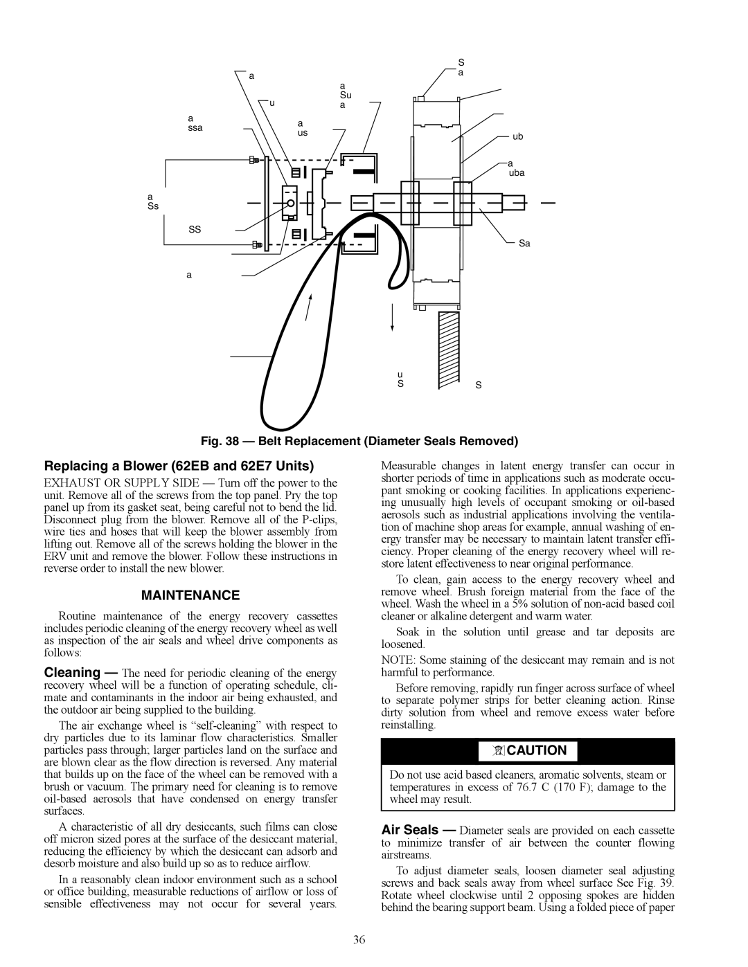 Carrier specifications Replacing a Blower 62EB and 62E7 Units, Maintenance, A62-285ef 