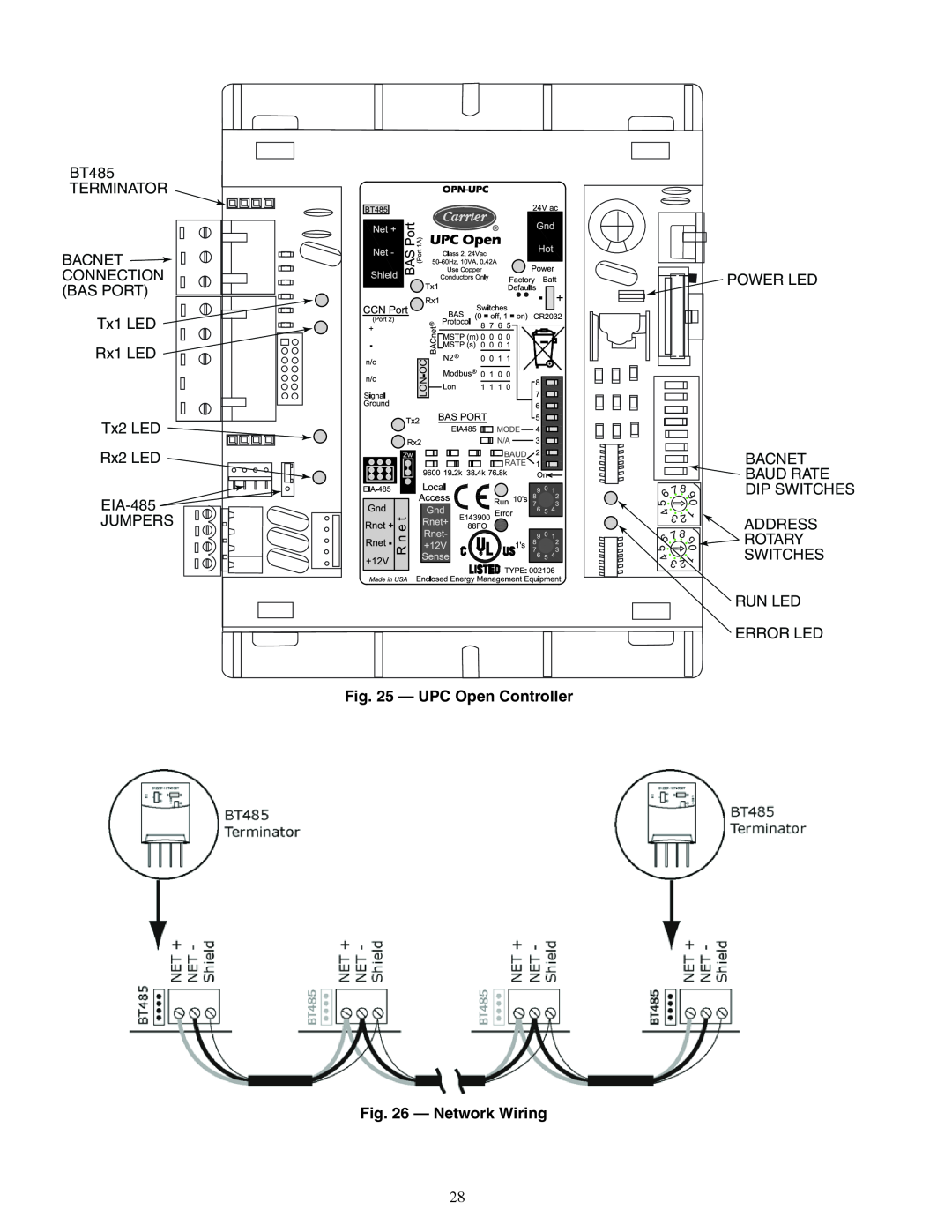 Carrier 62E specifications UPC Open Controller, Network Wiring 