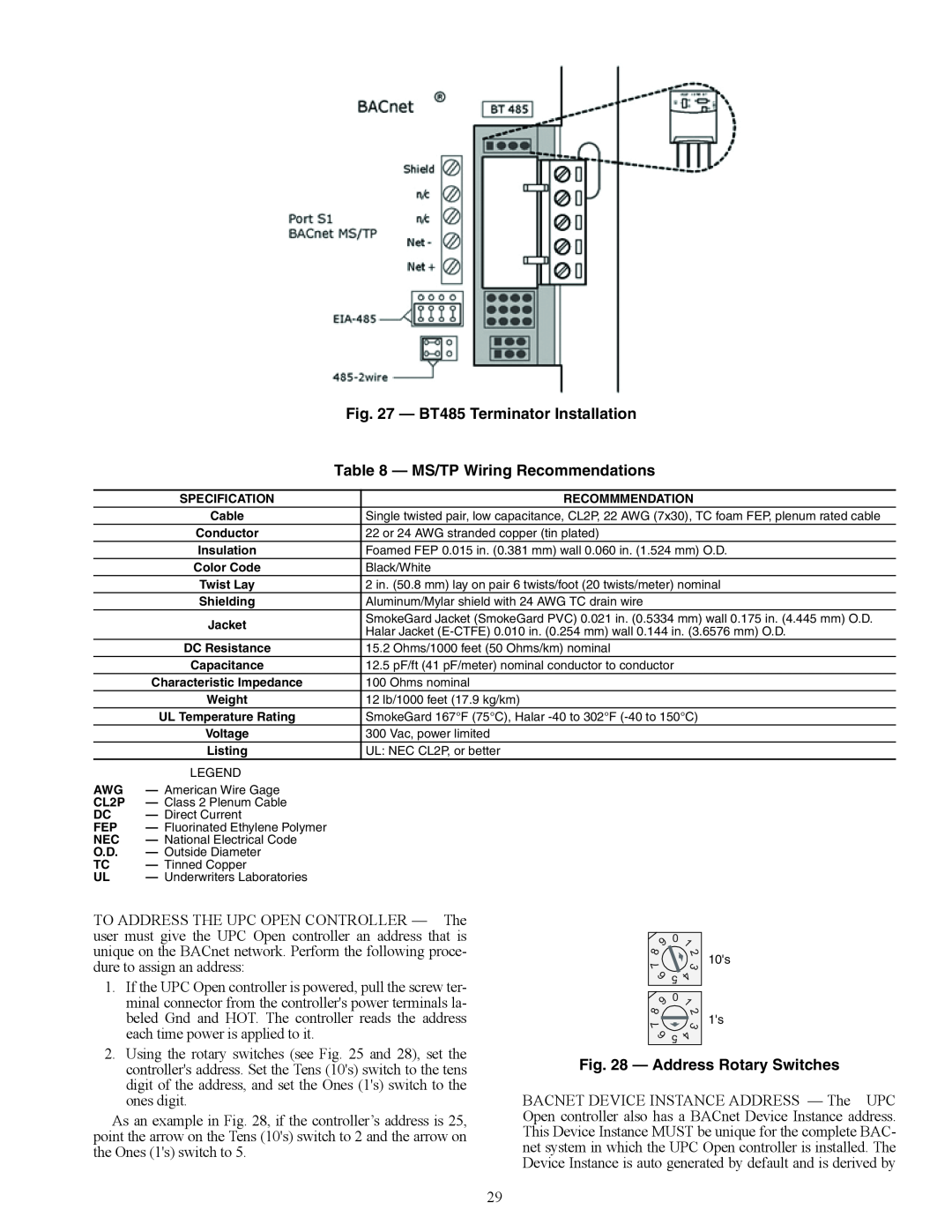 Carrier 62E specifications BT485 Terminator Installation, MS/TP Wiring Recommendations, Address Rotary Switches 