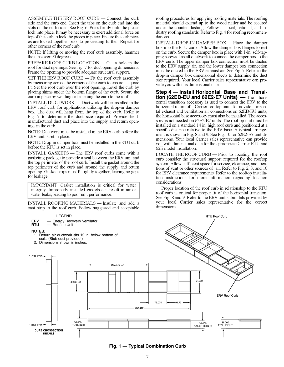 Carrier 62E specifications Typical Combination Curb 