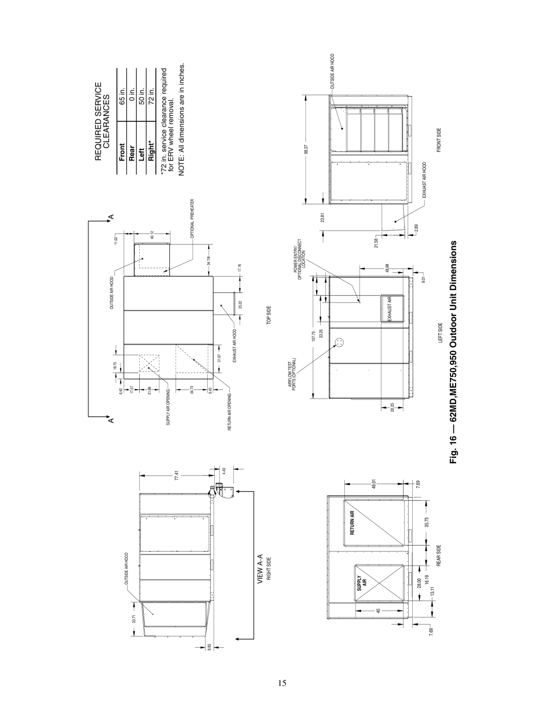 Carrier 62MB, 62ME, 62MC specifications 62MD,ME750,950 Outdoor Unit Dimensions 