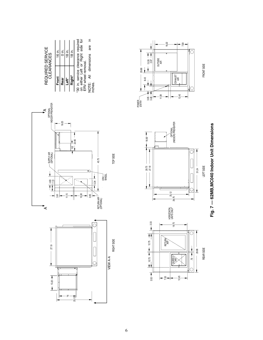 Carrier 62MD, 62ME, 62MC, 62MB specifications Required Service Clearances, Front Rear Left Right 