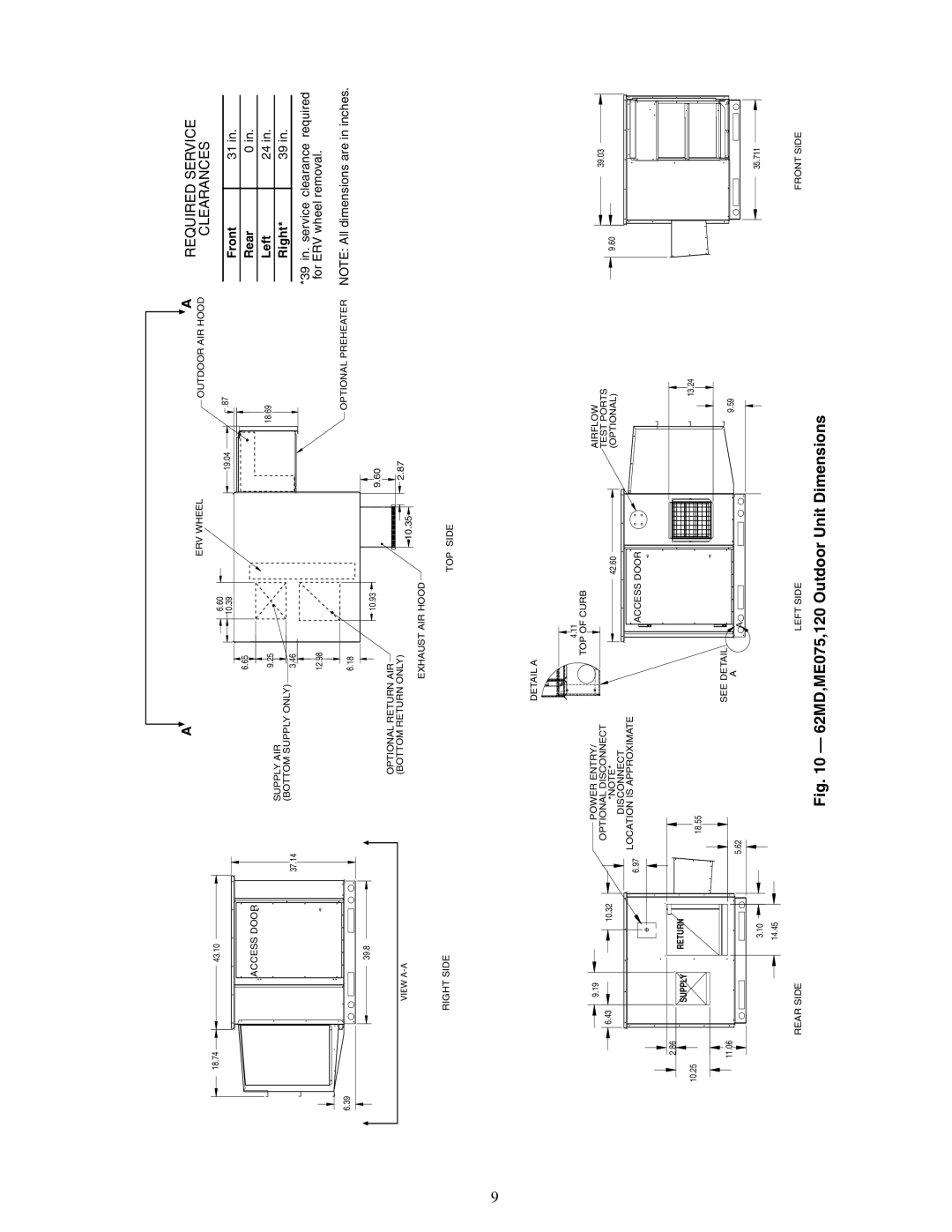 Carrier 62MC, 62ME, 62MB specifications 62MD,ME075,120 Outdoor Unit Dimensions 