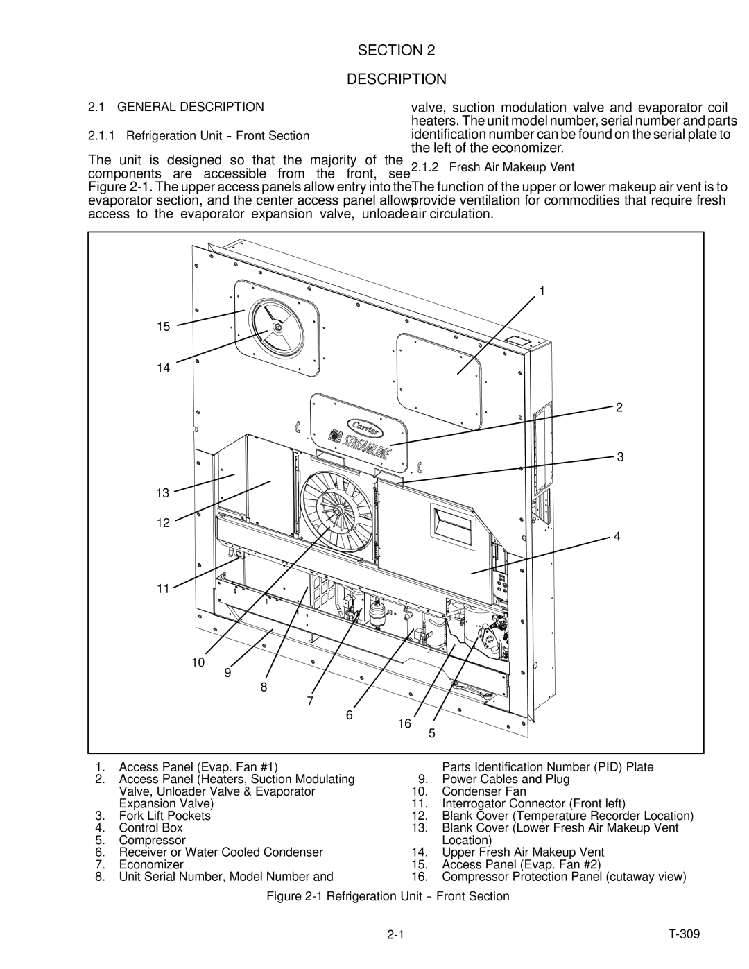 Carrier 69NT20-531-300 manual Section Description, Refrigeration Unit -- Front Section 