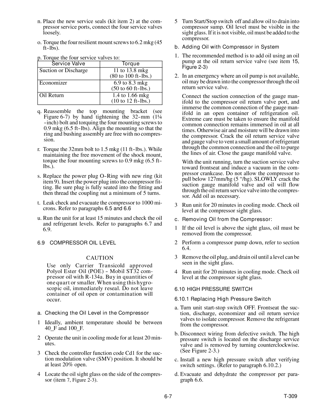 Carrier 69NT20-531-300 manual Compressor OIL Level 